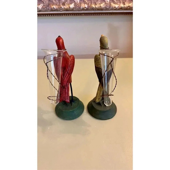 Set‎ of 2 Hand-painted Birds Finch Decorative Vase Candle Holders - Picture 4 of 10